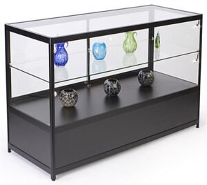 60" Retail Display Case w/ Storage, LED Side Lights, Sliding Door - Black
