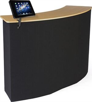 61"w Portable Counter with Clamp-on iPad Enclosure and Interior Shelves - Black