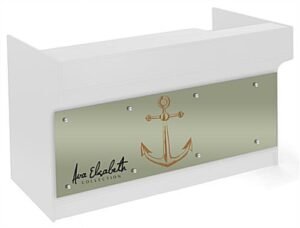 72" White Cash Wrap w/ Adjustable Shelves & UV Printed Graphics - Silver Standoffs