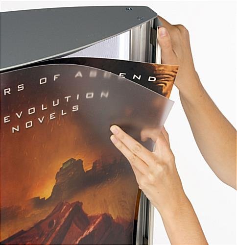 72in LED Poster Floor Stand, (2) 24 x 36, Snap Open, Curved, Silver Panel - Silver - Image 3