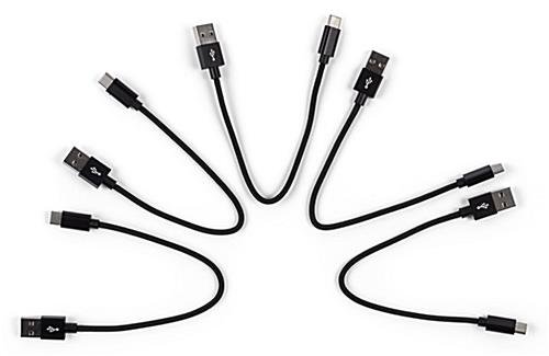 8" Type C Charging Cables, Pack of 5 - Braided Black Nylon - Image 5
