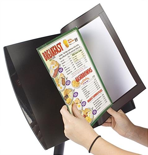 8.5 x 11 Menu Floor Stand for 2 Signs, Magnetic Lens, Convex Curved Frame - Black - Image 3