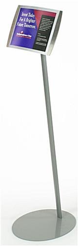 8.5 x 11 Menu Floor Stand, Magnetic Lens, Curved Frame, Portrait or Landscape -Silver