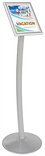 8.5 x 11 Menu Stand for Floor, Snap Open, Curved Post - Silver