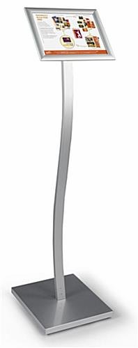 8.5 x 11 Menu Stand for Floor, Snap Open, Double Curve Pole - Silver