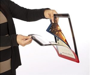 8.5 x 11 Window Sign Holder with Magnetic Lens, Adhesive Dots - Red