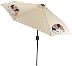 9' Patio Umbrella, 3 Color Printing, LED Lights, Bluetooth Speaker – Beige