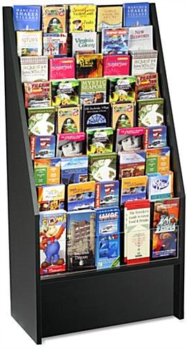 9-Tiered Wood Literature Floor Stand, 4"/8.5w", 22/45 Pockets - Black - Image 2