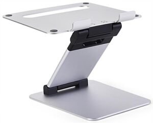 9.4" d Sit Stand Laptop Holder w/ Height & Adjustable Angle, Portable - Silver