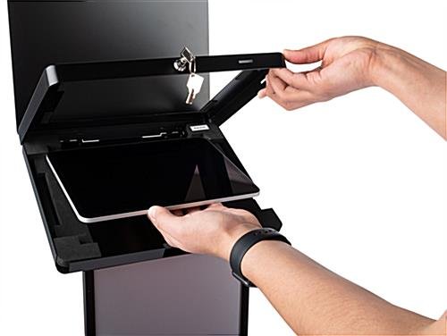 9.7" Tablet Floor Stand with Locking Enclosure and Sign Holder – Black - Image 7