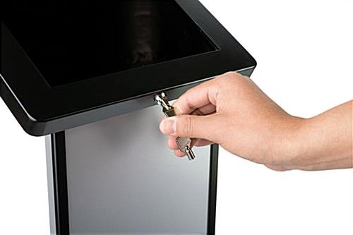 9.7" Tablet Floor Stand with Locking Enclosure and Sign Holder – Black - Image 8