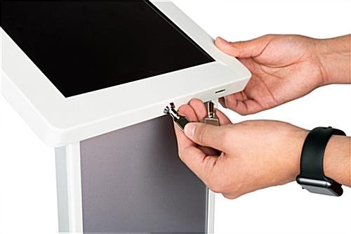 9.7" Tablet Floor Stand with Locking Enclosure and Sign Holder – White - Image 8