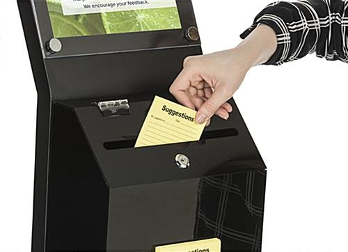 Acrylic Ballot Box w/ 8.5 x 11 Sign Holder, Front Pocket, Floor Standing - Black - Image 4