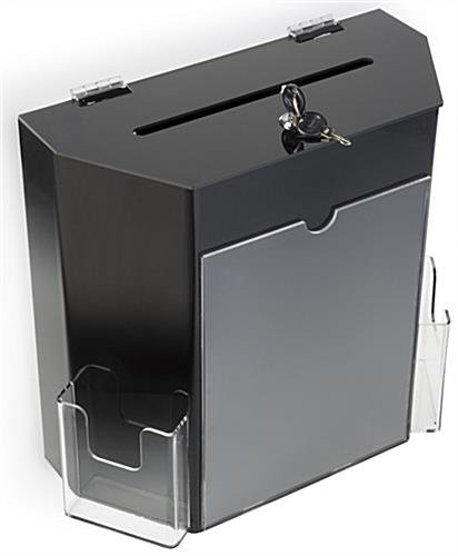 Acrylic Ballot Box with 8.5” x11” Frame, Lock & 2 Pockets, Wall or Tabletop – Black
