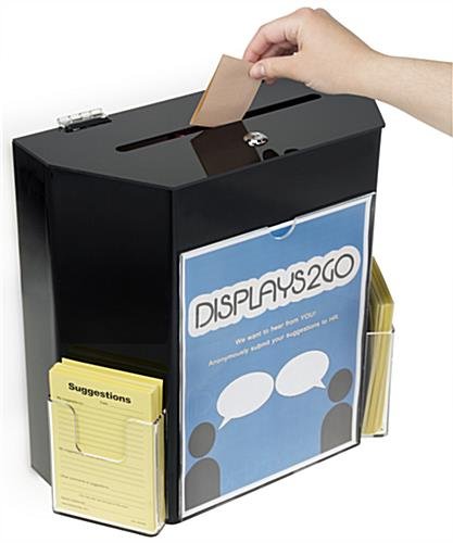 Acrylic Ballot Box with 8.5” x11” Frame, Lock & 2 Pockets, Wall or Tabletop – Black - Image 2