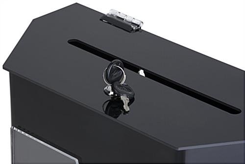Acrylic Ballot Box with 8.5” x11” Frame, Lock & 2 Pockets, Wall or Tabletop – Black - Image 4