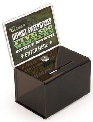 Acrylic Ballot Box with Lock & 6 x 4 Header - Black