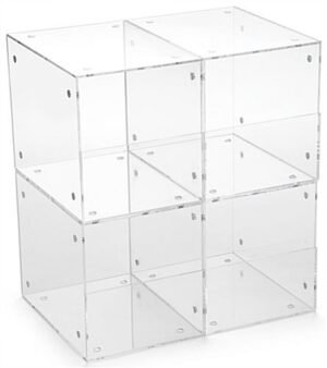 Acrylic Bin for Floor Standing Use, 4 Compartments, Magnetic, Stackable - Clear