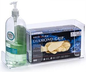 Acrylic Glove Box Dispenser with Sanitizer Pocket, Single Box, Countertop - Clear