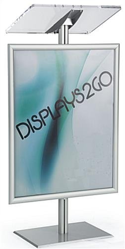 Acrylic Podium for Floor, Aluminum Pole & Base, 22 x 28 Snap Frame - Clear & Silver