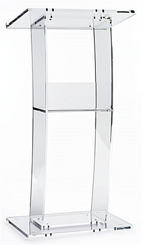 Acrylic Podium for Floor, Open Back with Shelf, Curved - Clear