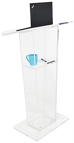 Acrylic Podium for Floor, Tapered Design, Open Back and Shelf, Easy Assembly - Clear