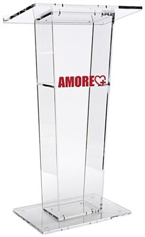 Acrylic Podium with 1-Color Custom Graphics, Open Back & Interior Shelf - Clear