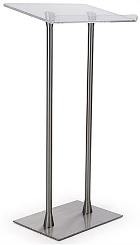 Acrylic Podium with Steel Poles, Clear Top Surface - Silver - Image 2