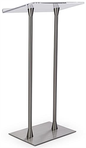 Acrylic Podium with Steel Poles, Clear Top Surface - Silver