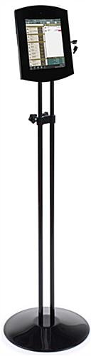 Adjustable iPad Floor Stand, Locking Enclosure w/ Hidden Home, CC Reader Compatible