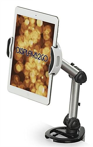 Adjustable iPad Holder w/ Table Clamp & Wall Mount Base, Rotating & Tilting - Silver