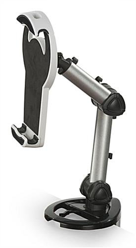 Adjustable iPad Holder w/ Table Clamp & Wall Mount Base, Rotating & Tilting - Silver - Image 2