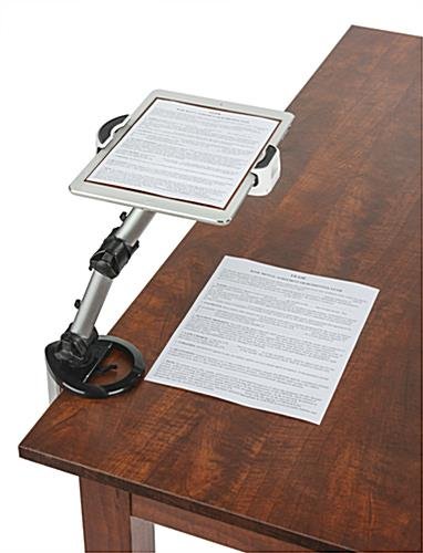 Adjustable iPad Holder w/ Table Clamp & Wall Mount Base, Rotating & Tilting - Silver - Image 3