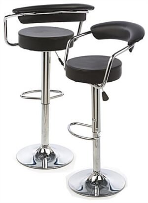 Adjustable Stool w/ Leatherette Seat, 360° Swivel, Backrest, Set of 2 - Black
