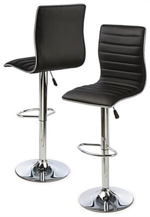 Adjustable Stool w/ Leatherette Seat, 360° Swivel, Backrest, Set of 2 - Black