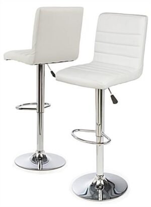 Adjustable Stool w/ Leatherette Seat, 360° Swivel, Backrest, Set of 2 - White