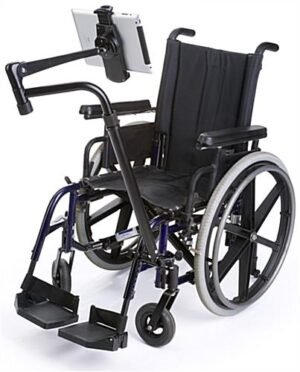 Adjustable Tablet Mount with Clamp for Wheelchair, Rotating & Tilting - Black