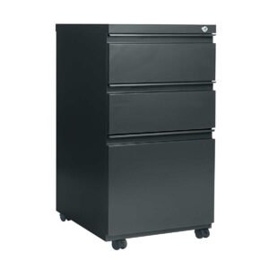 Alera 3-Drawer Pedestal File Cabinet, 14.96"W x 19.29"D x 27.75"H, Charcoal