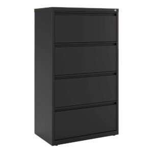 Alera Lateral 4-Drawer File Cabinet, Letter/Legal, 30"W x 18.63"D x 52.5"H, Black