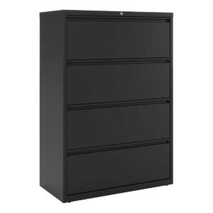 Alera Lateral 4-Drawer File Cabinet, Letter/Legal, 36"W x 18.63"D x 52.5"H, Black