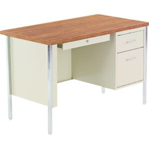 Alera Single Pedestal Steel Desk, 45"L x 24"W x 29-1/2"H, Cherry and Putty