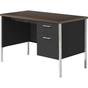 Alera Single Pedestal Steel Desk, 45"L x 24"W x 29-1/2"H, Walnut and Black