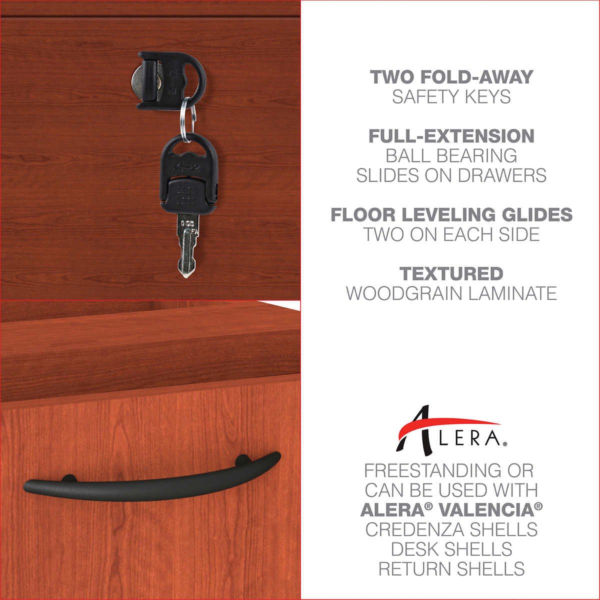 Alera Valencia Series Box/File Full Pedestal, 15.63"W x 20.5"D x 28.5"H, Medium Cherry - Image 6
