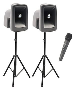 Anchor Audio PA System, Two Speakers, Two Stands, One Wireless Microphone - Black