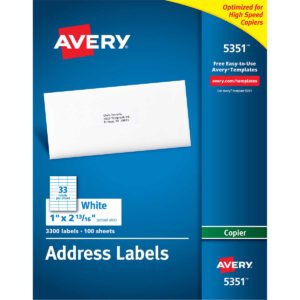 Avery Address Labels for Copiers, White, 1" x 2-13/16", 3300 Labels