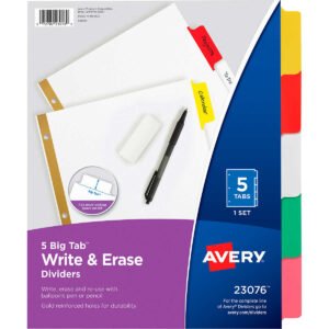 Avery Big Tab Write-On Divider, Clear, 5 Tab Set