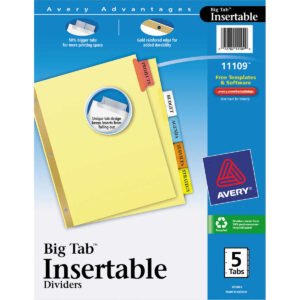 Avery Buff Index Divider, Assorted Colors, 5 Tab, 6 Sets