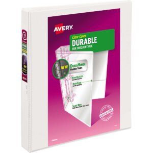 Avery Durable View Binder, 1" Slant Rings, 220 Sheet Capacity, DuraHinge, White, 6 ct