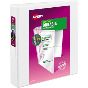 Avery Durable View Binder, 1.5" Slant Rings, 375 Sheet Capacity, DuraHinge, White, 3 ct