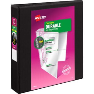 Avery Durable View Binder, 1.5" Slant Rings, 375 Sheet Capacity, DuraHinge, Black, 3 ct